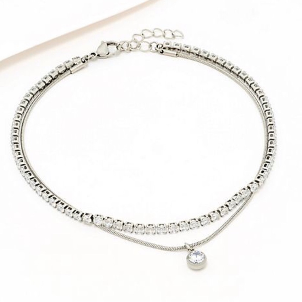 Elegant Silver Tennis Choker Necklace with Pendant